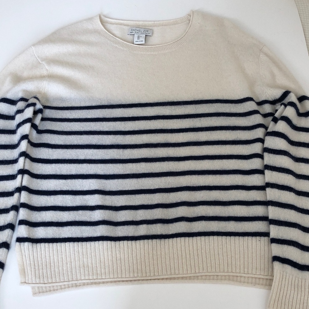Rachel Zoe Cream and Navy Striped Cashmere sweater